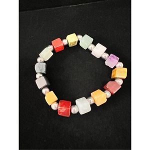 Multi-Color Square Dice Cube Beads Natural Stone Bracelet Accessory Collection
